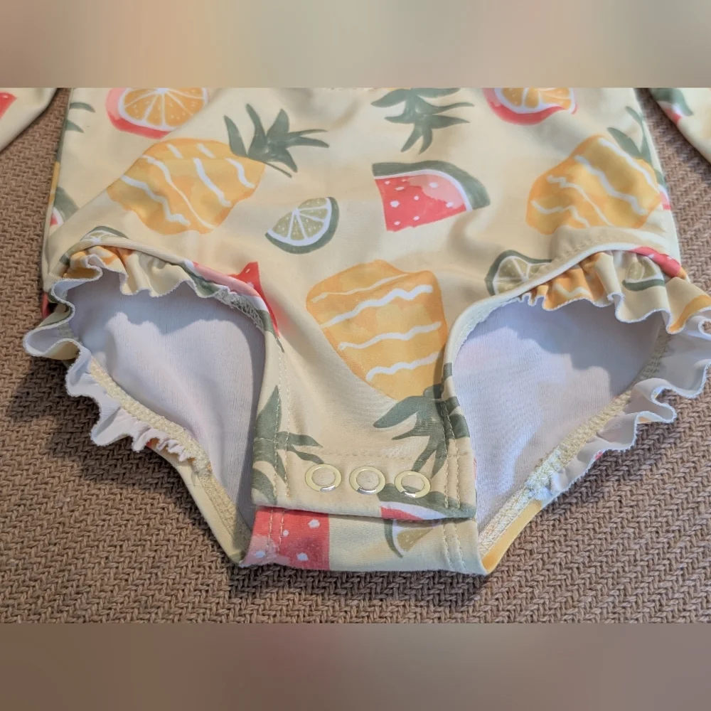 Carter's Baby Girls Yellow Fruit Patterned Long Sleeve One Piece Swimsuit
